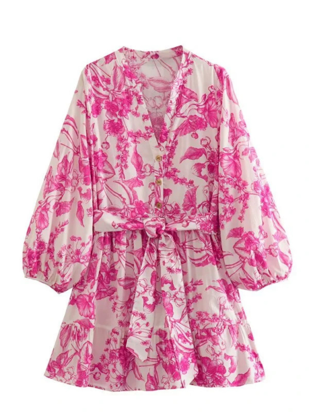 ZARA Summer Long Sleeve Pink Printed Loose Dress